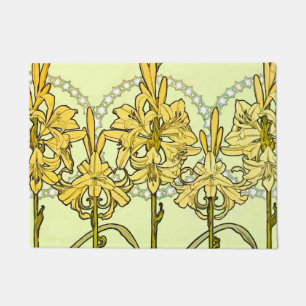 Vintage Alphonse Mucha Art Nouveau Lily Pattern Doormat