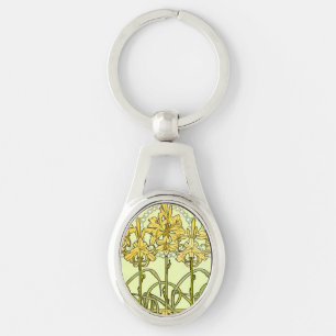 Vintage Alphonse Mucha Art Nouveau Lily Pattern Keychain