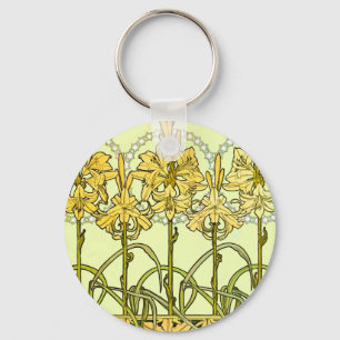 Vintage Alphonse Mucha Art Nouveau Lily Pattern Keychain