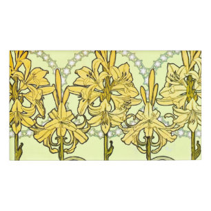 Vintage Alphonse Mucha Art Nouveau Lily Pattern Name Tag
