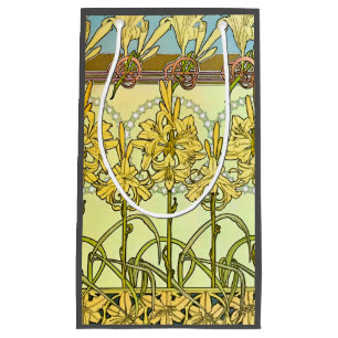 Vintage Alphonse Mucha Art Nouveau Lily Pattern Small Gift Bag