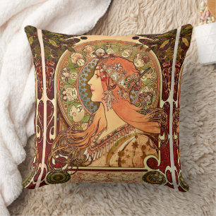 Vintage Alphonse Mucha - Art Nouveau Zodiac Throw Pillow