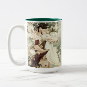 Vintage Alphonse Mucha Spirit of Spring Custom Two-Tone Coffee Mug