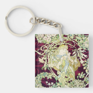 Vintage Alphonse Mucha, Woman with Daisy Keychain