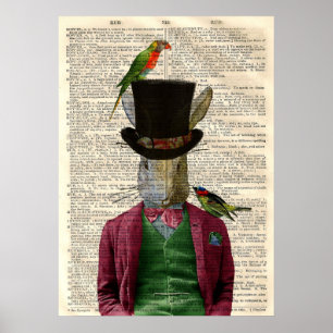 Vintage Altered Art Rabbit Book Page Poster