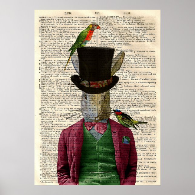 Vintage Altered Art Rabbit Book Page Poster (Front)