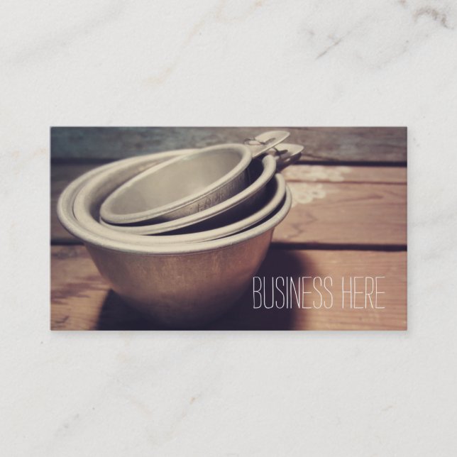 Vintage Aluminum Measuring Cups Retro Inspired Business Card (Front)