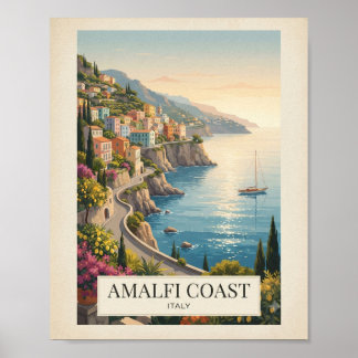 Vintage Amalfi Coast Italy Travel Poster | Mediter