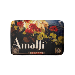 Vintage Amalfi Italia Travel Graphic Poster Art Bath Mat