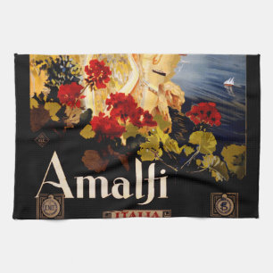Vintage Amalfi Italia Travel Graphic Poster Art Kitchen Towel