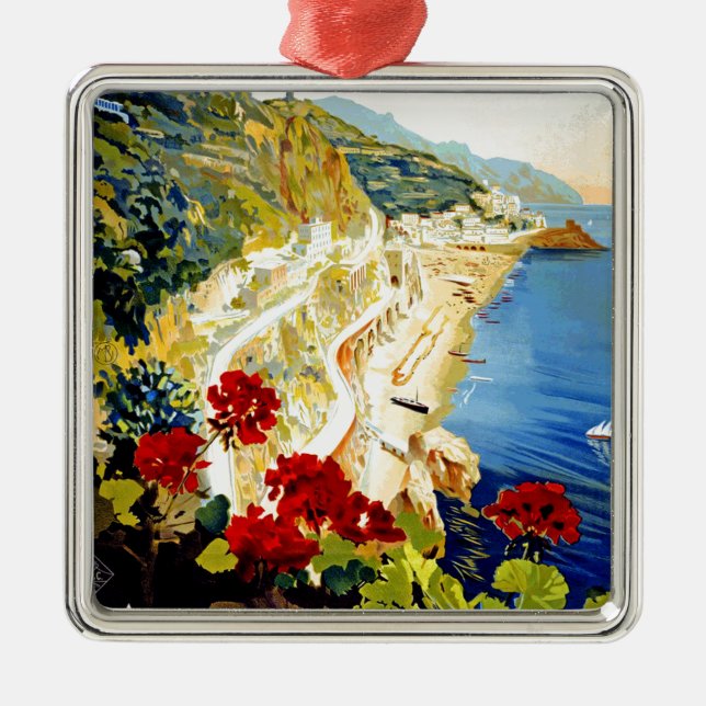 Vintage Amalfi Italy Europe Travel Metal Ornament (Front)