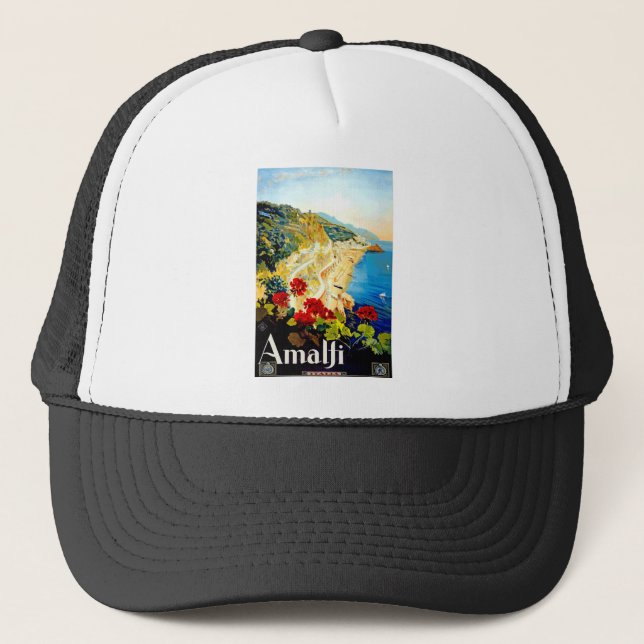 Vintage Amalfi Italy Europe Travel Trucker Hat (Front)