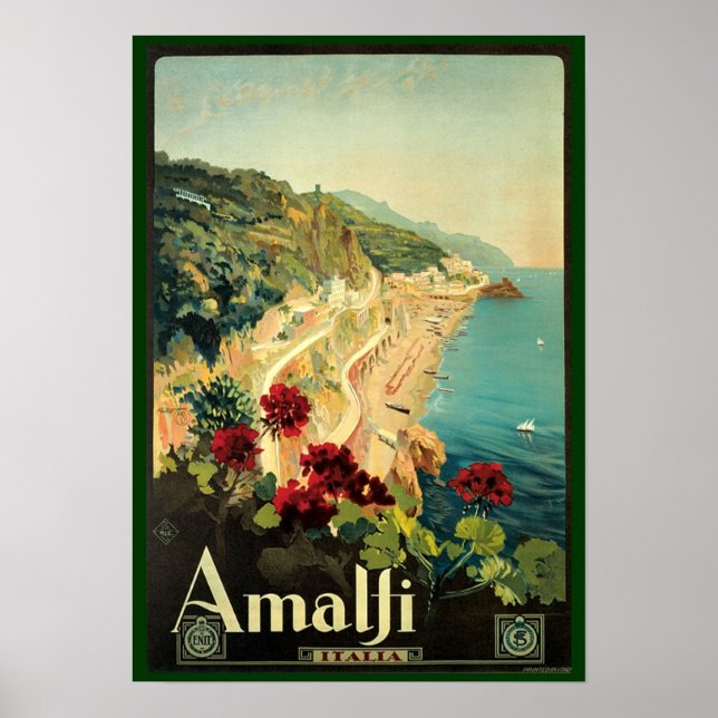 Vintage Amalfi Travel Advertisement Poster (Front)
