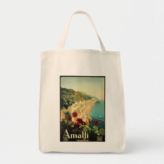 Vintage Amalfi Travel Advertisement Tote Bag (Front)