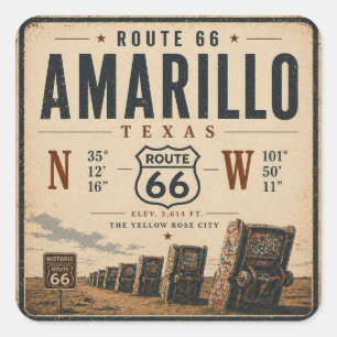 Vintage Amarillo Route 66 Souvenir Square Sticker