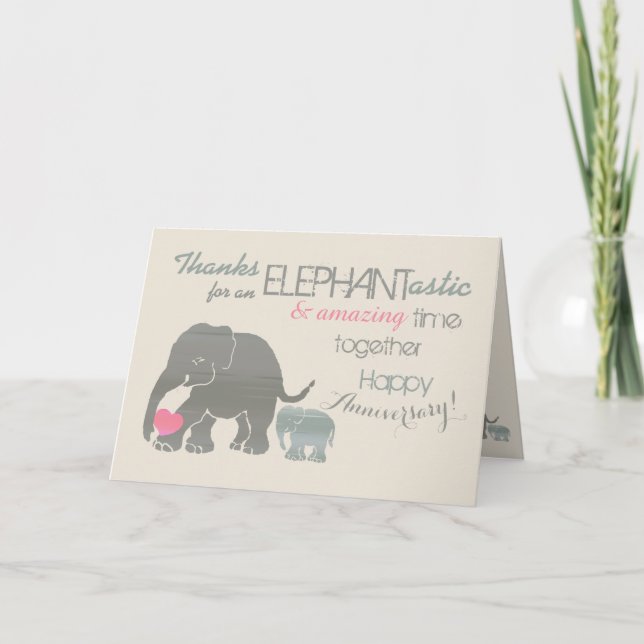 Vintage Amazing Elephant Happy Anniversary Card (Front)