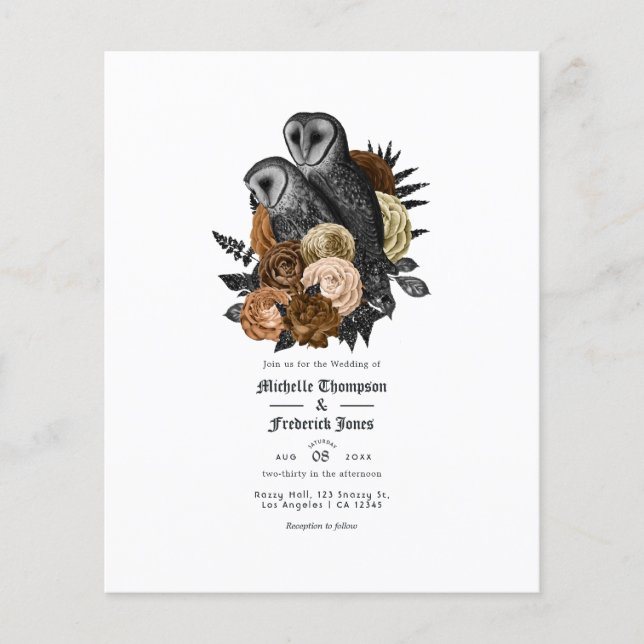 Vintage Amber Owls Gothic Wedding Invitation Flyer (Front)