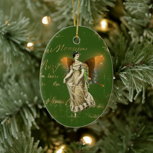 Vintage Amber Wing Fairy Ceramic Ornament (Tree)