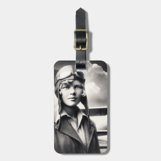 Vintage Amelia Earhart Female Aviator Adventurer Luggage Tag