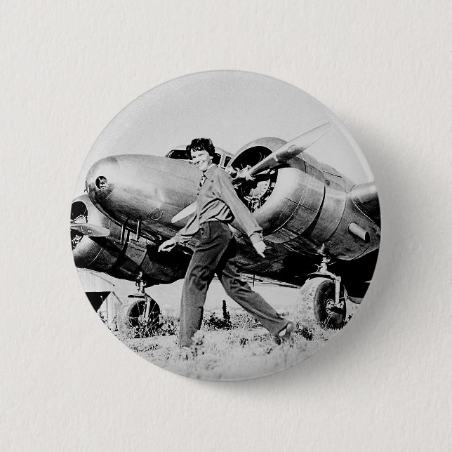 Vintage Amelia Earhart  Photo 2 Inch Round Button (Front)