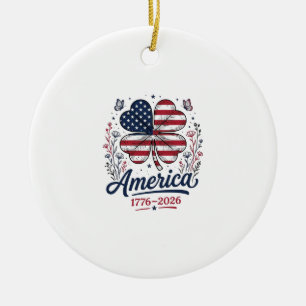 Vintage America 1776 2026 Patriotic Clover Shirt_1 Ceramic Ornament