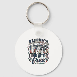 Vintage America 1776 Land of the Free Shirt Design Keychain