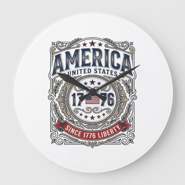 Vintage America 1776 Patriotic Liberty Large Clock (Front)
