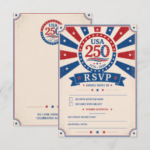 Vintage America 250 1776–2026 Patriotic RSVP Card