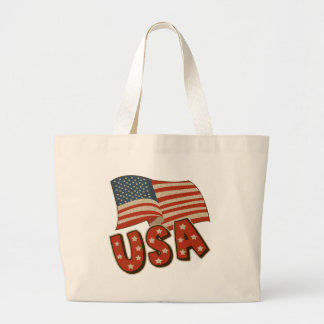 Vintage America Flag Large Tote Bag