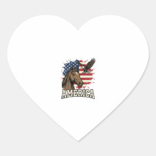 Vintage America Horse Eagle Patriotic Vector Desig Heart Sticker