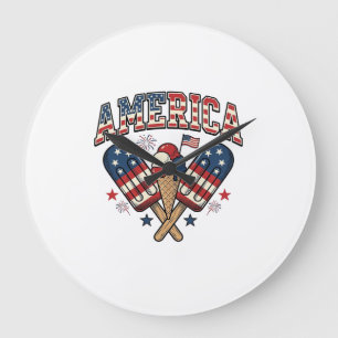 Vintage America Ice Cream Patriotic Shirt Design_1 Large Clock