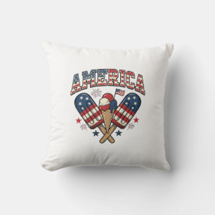 Vintage America Ice Cream Patriotic Shirt Design_1 Throw Pillow