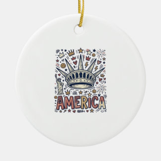 Vintage America Liberty Crown Patriotic Shirt Desi Ceramic Ornament
