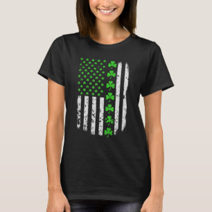 Vintage America N US A Flag, Shamrock Green Clover T-Shirt