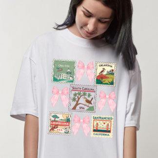 Vintage America States Coquette Stamp Collection T-Shirt