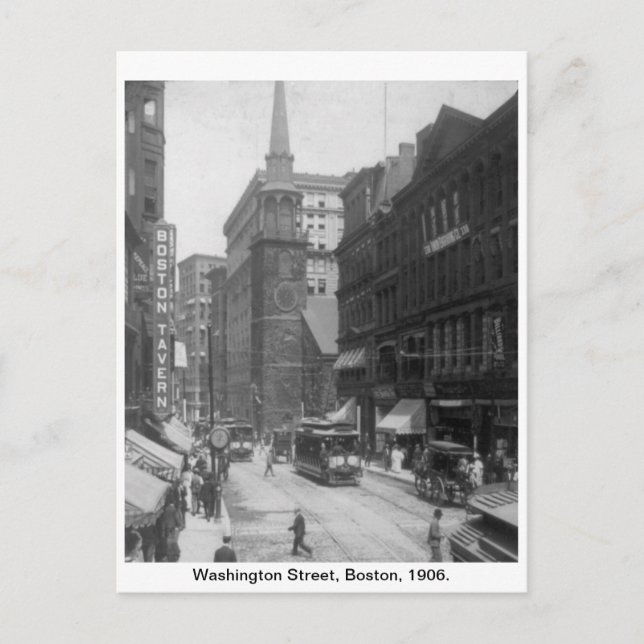 Vintage America, Washington Street, Boston 1906 Postcard (Front)
