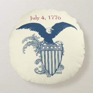Vintage American Bald Eagle Stars Stripes Shield Round Pillow