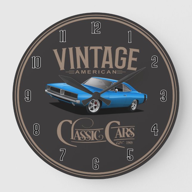 Vintage American Classic Cars Charger Large Clock (Front)