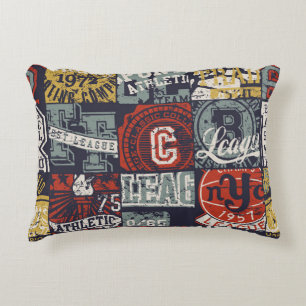 Vintage American college sporting badges patchwork Accent Pillow