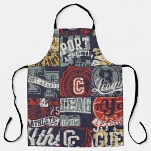 Vintage American college sporting badges patchwork Apron