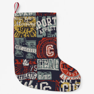 Vintage American college sporting badges patchwork Small Christmas Stocking