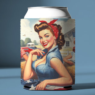 Vintage American Country Girl Can Cooler