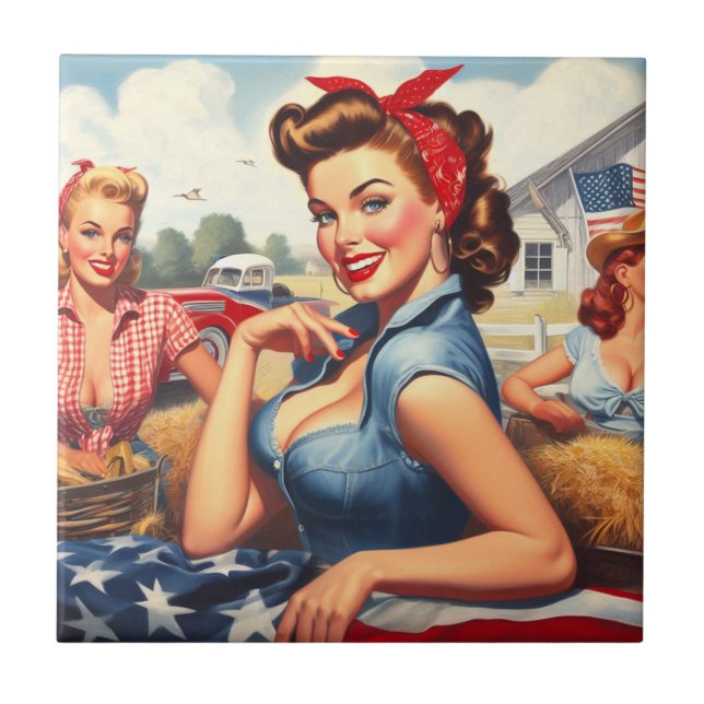Vintage American Country Girl Tile (Front)