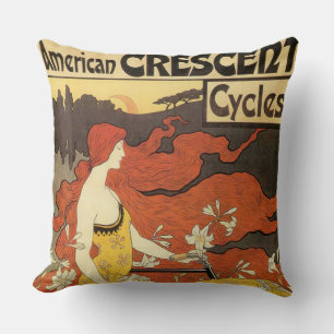 Vintage American Crescent Cycles Advertisement Throw Pillow