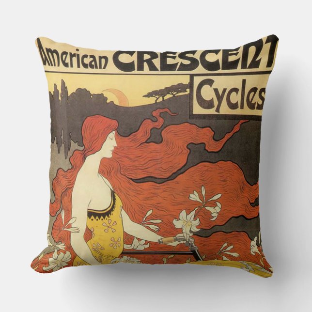 Vintage American Crescent Cycles Advertisement Throw Pillow (Front)