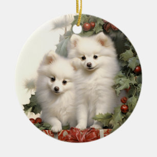 Vintage American Eskimo Dog Ceramic Ornament