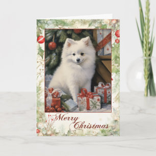 Vintage American Eskimo Dog Holiday Card