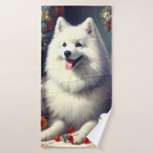 Vintage American Eskimo Painting Bath Towel