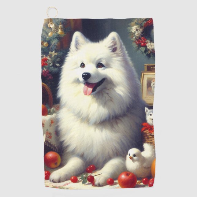 Vintage American Eskimo Painting Golf Towel (Front)