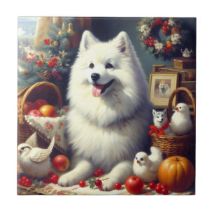 Vintage American Eskimo Painting Tile